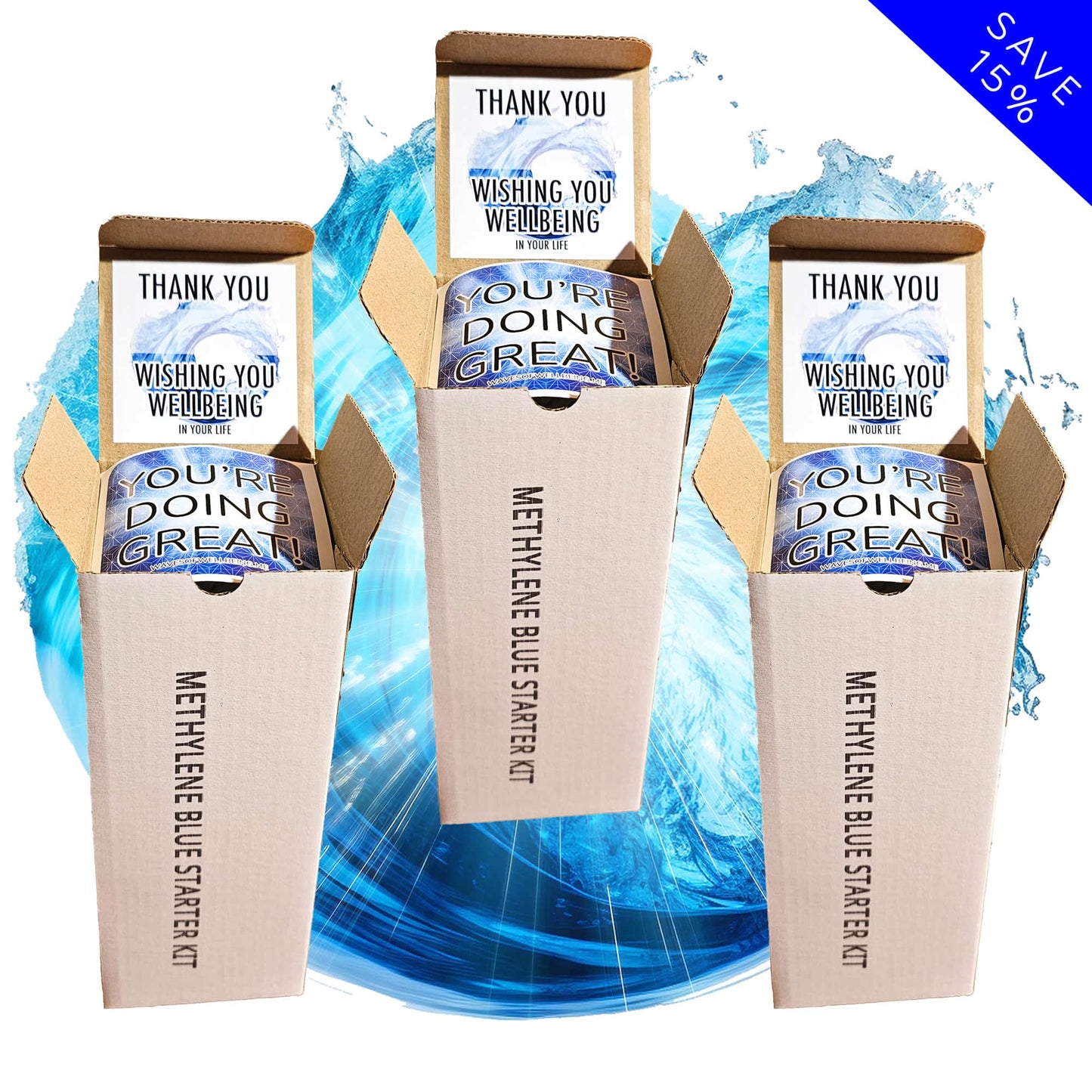 Methylene Blue Starter Kit – 3 x 50ml bottles – premium brain and body support with gift boxes