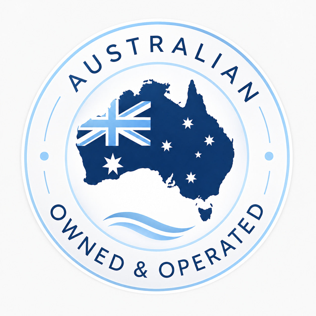 Logo with Australian flag and map, surrounded by 'Australian Owned & Operated' text on a white background.