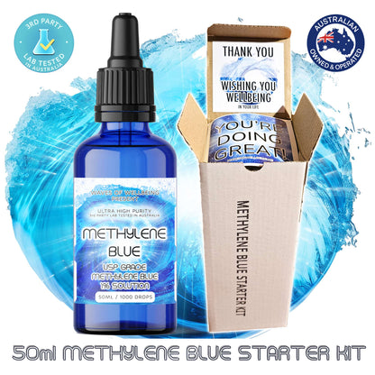 Waves of Wellbeing 50ml Starter Kit featuring tested in Australia badge and full kit contents