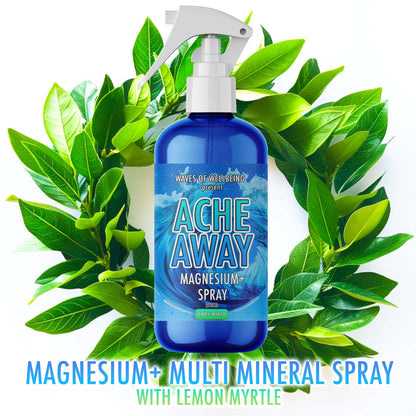 Ache Away Lemon Myrtle Spray in Fresh Green Botanical Design – Mineral-Packed Topical Relief
