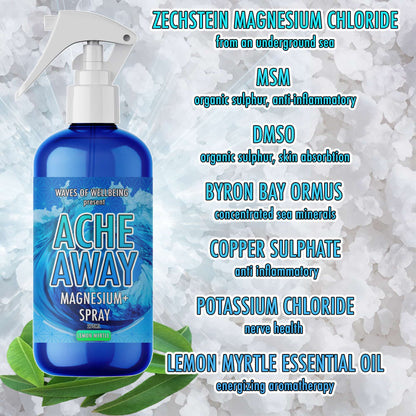 Lemon Myrtle Ache Away – Key Ingredients: Magnesium, MSM, DMSO, Ormus, Copper Sulfate