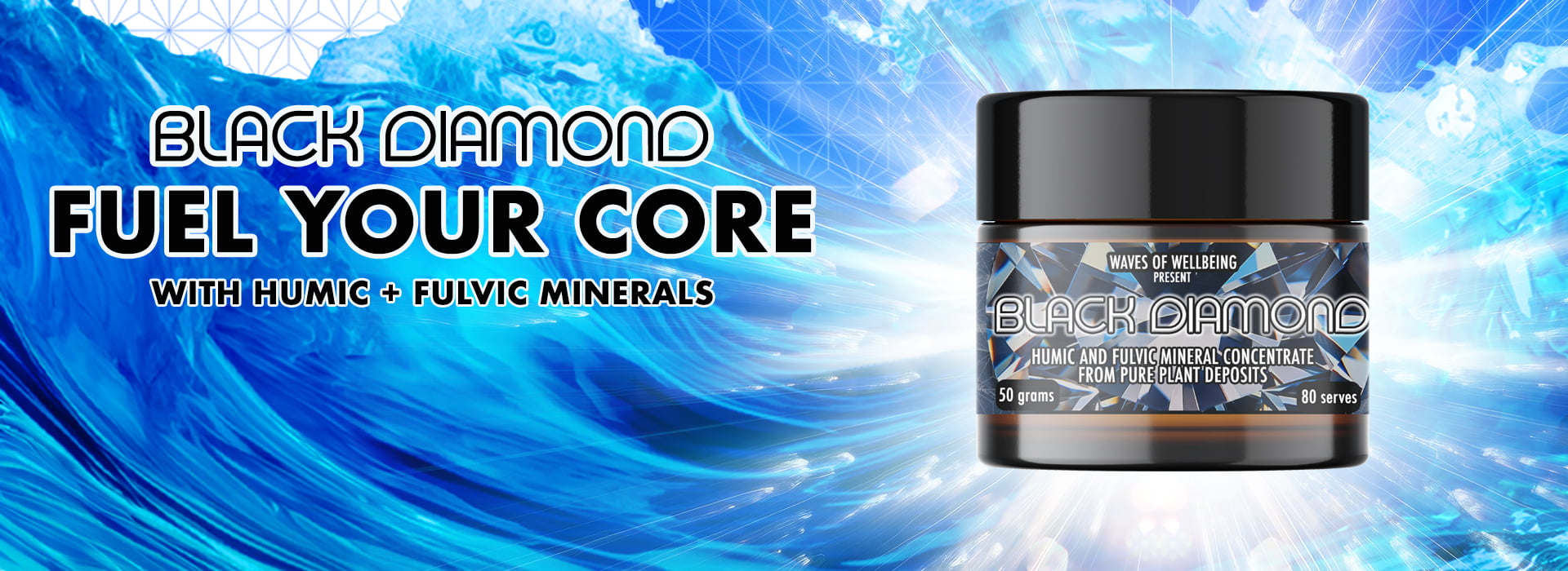 Black Diamond humic and fulvic mineral concentrate – deep cellular detox, trace minerals, and energy support from Waves of Wellbeing