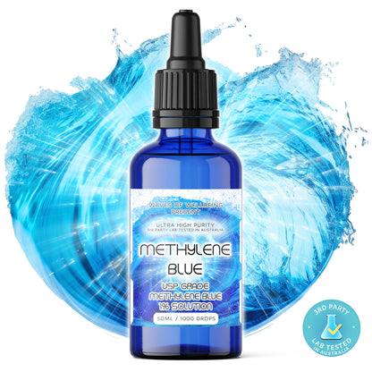 50ml Methylene Blue 1% Solution – Front bottle view with dropper.