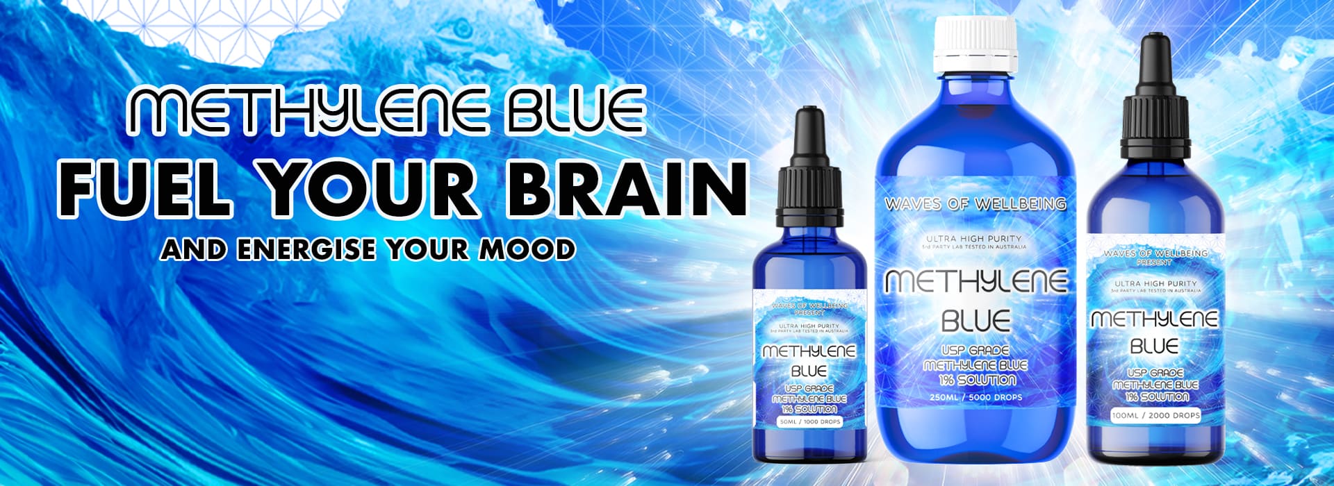 USP grade Methylene Blue 1% solution – nootropic brain support, mitochondrial energy booster, and antioxidant from Waves of Wellbeing