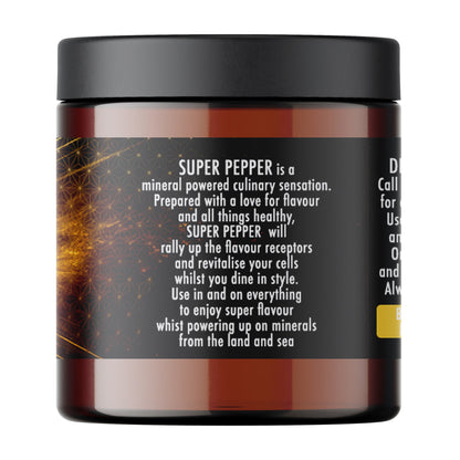 Back label of SUPER PEPPER showing ingredients and nutritional information