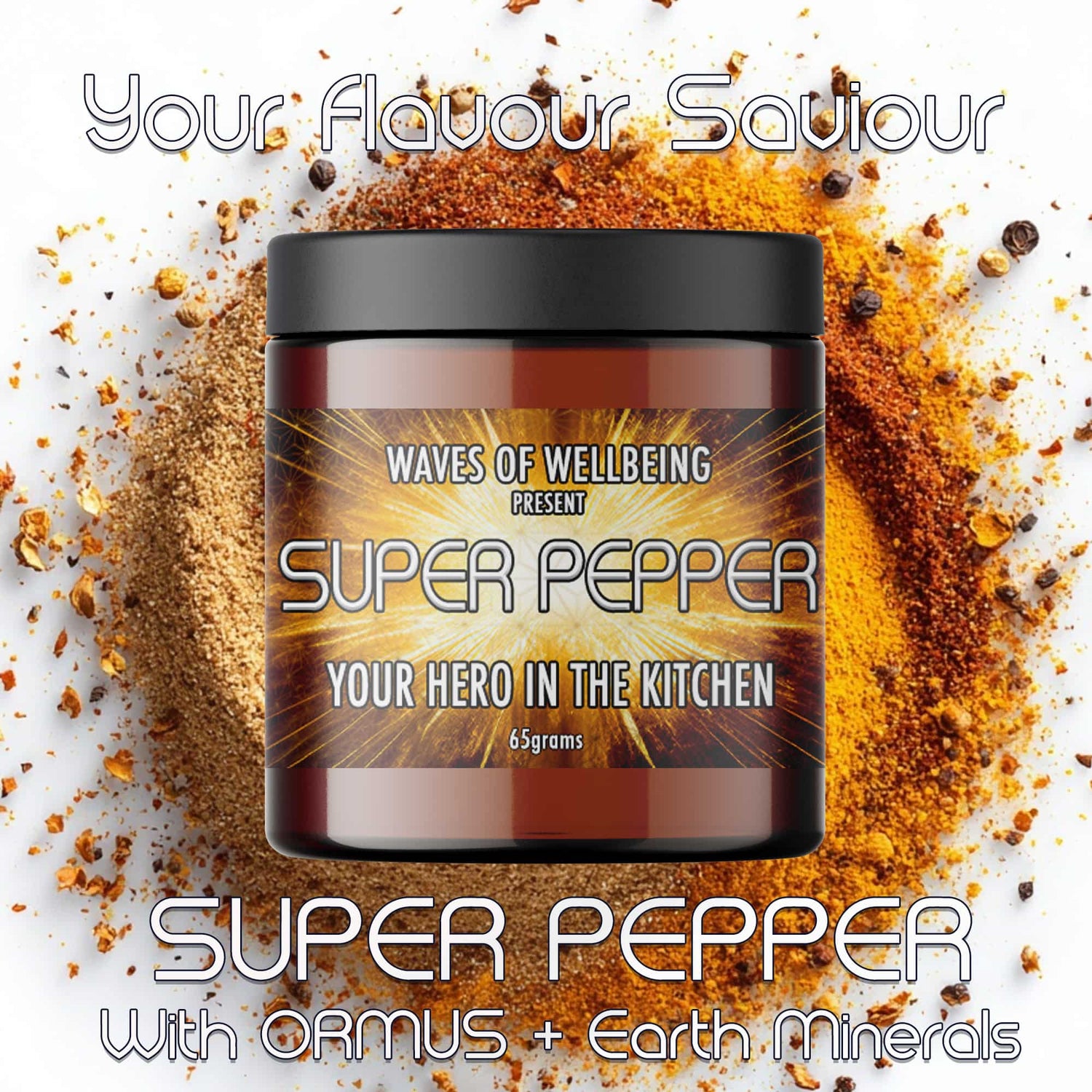 Super Pepper seasoning with ORMUS, humic and fulvic acid — functional flavour enhancer by Waves of Wellbeing

