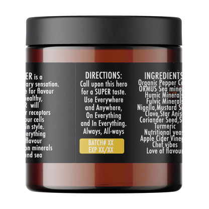 Usage directions and recommended serving size for SUPER PEPPER mineral spice blend