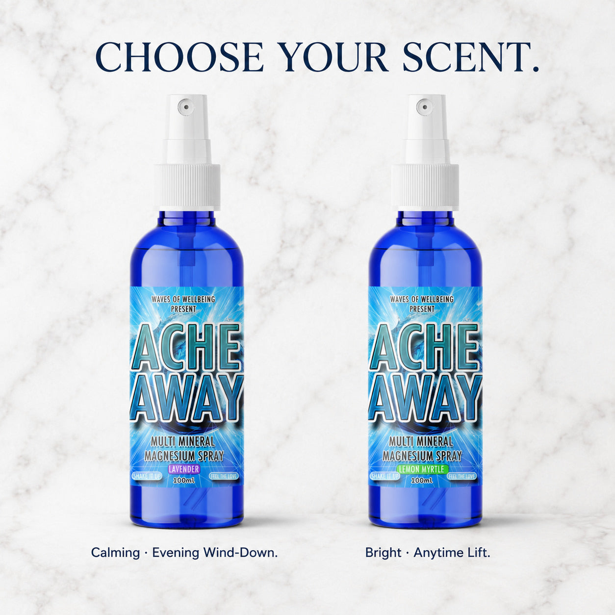 Waves of Wellbeing Ache Away 100ml — choose your scent, Lavender for evening wind-down or Lemon Myrtle for an anytime lift