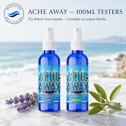 Waves of Wellbeing Ache Away 100ml testers — Lavender and Lemon Myrtle, try before you commit