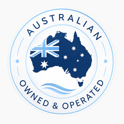 Logo with Australian flag and map, surrounded by 'Australian Owned & Operated' text on a white background.