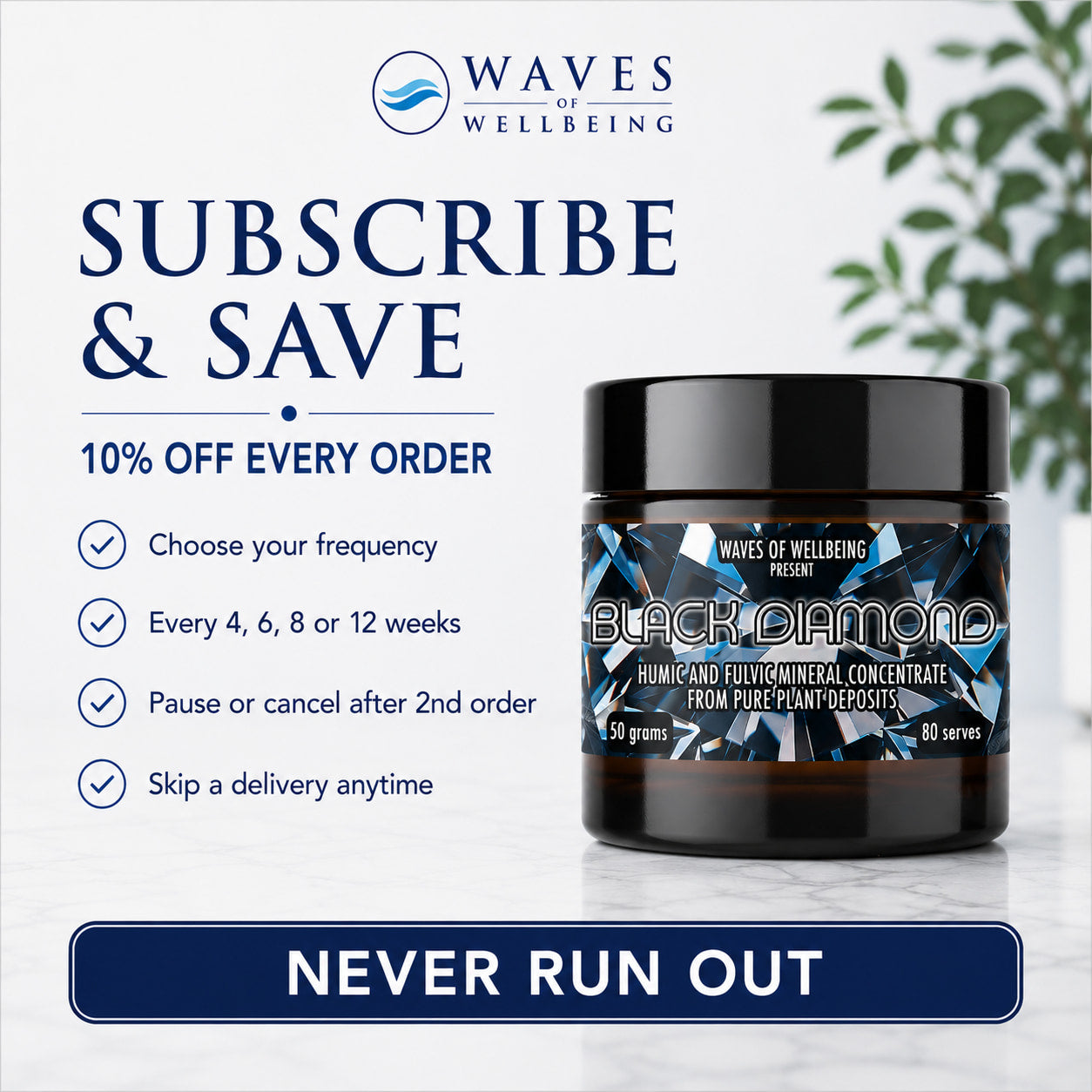 Waves of Wellbeing Black Diamond Subscribe and Save 10 percent off flexible delivery