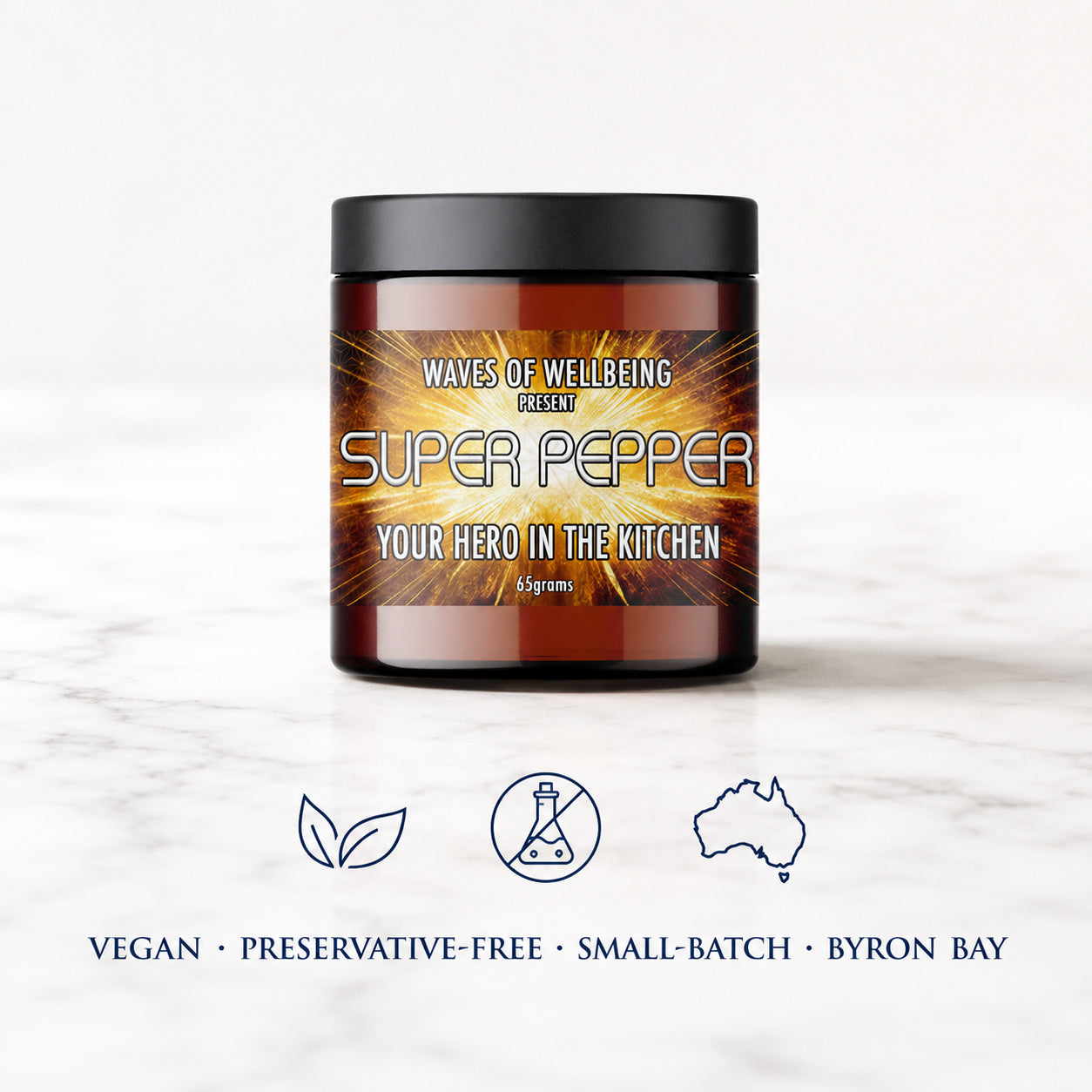 Waves of Wellbeing Super Pepper — vegan, preservative-free, small-batch, Byron Bay